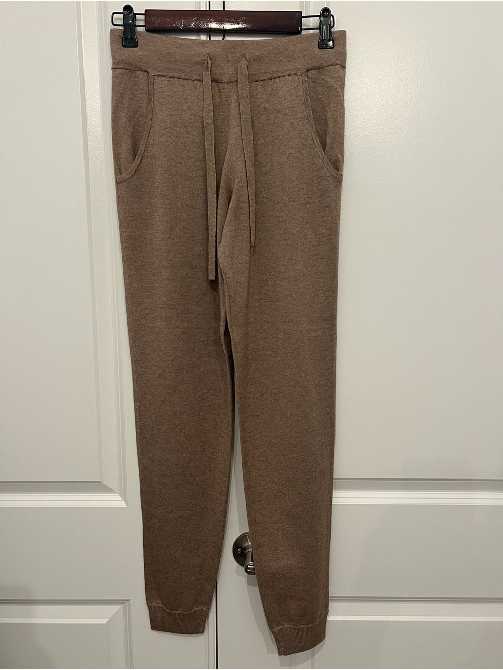 NWOT Duca di S. Giusto Silk Cashmere Knit Taupe Drawstring Jogger Lounge Pants S